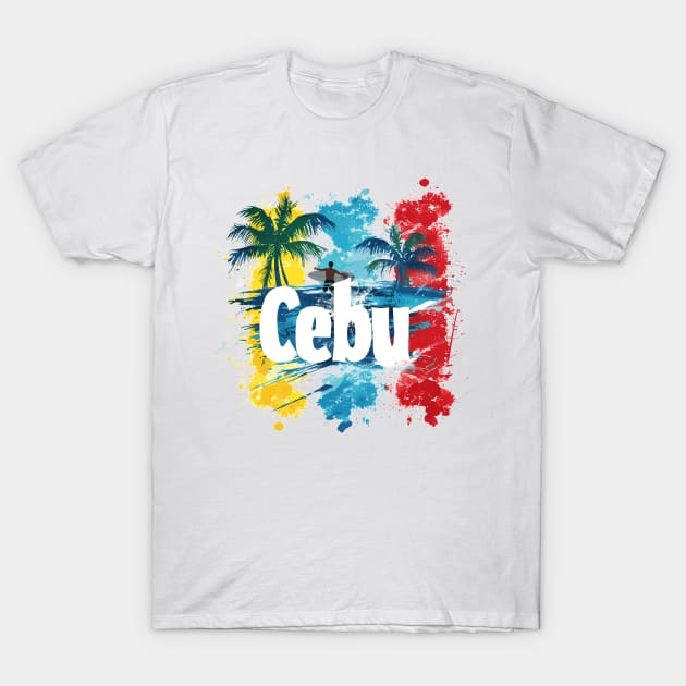 Philippines Cebu Vibes - Colourful palm trees and surfer graphics T-Shirt by MLArtifex